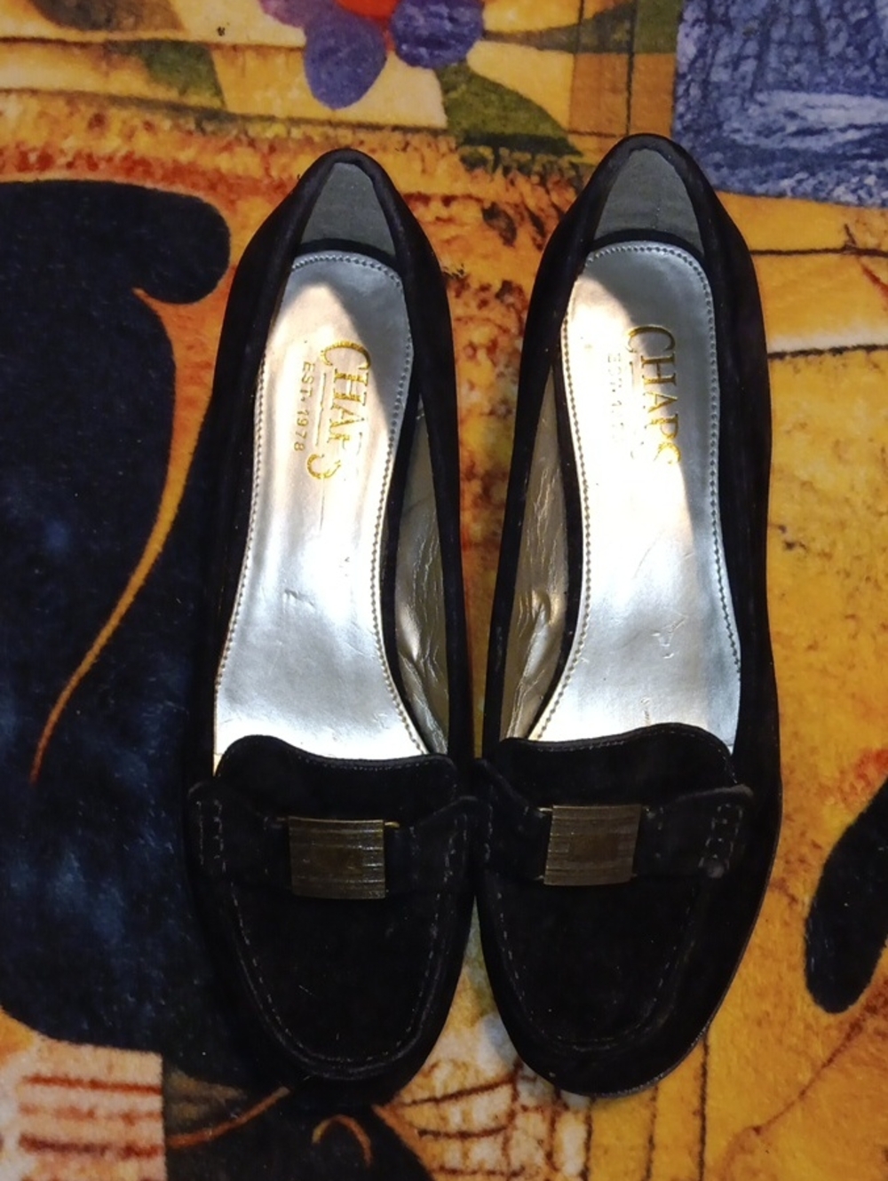 Chaps Black Suede Loafers with Gold Accent